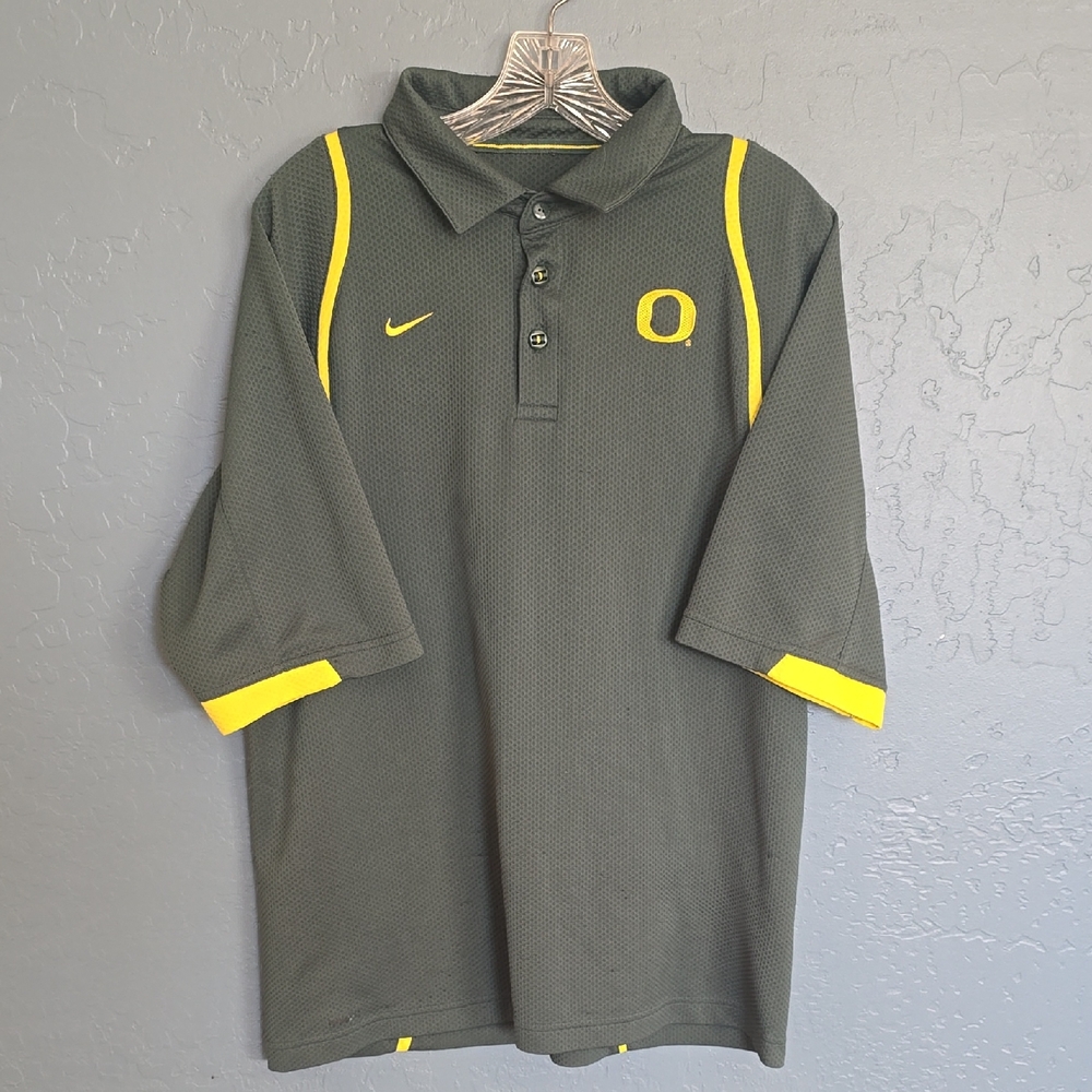 Y2K U Of OregonNike Dark Green Polo Shirt with Yellow Accents